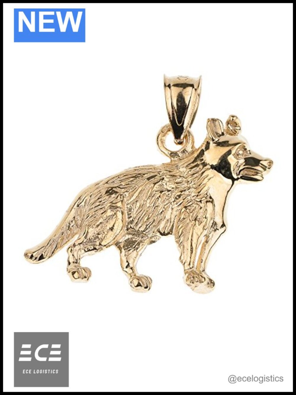 10k Yellow Gold German Shepherd Dog Pendant Necklace Solid Gold Charm